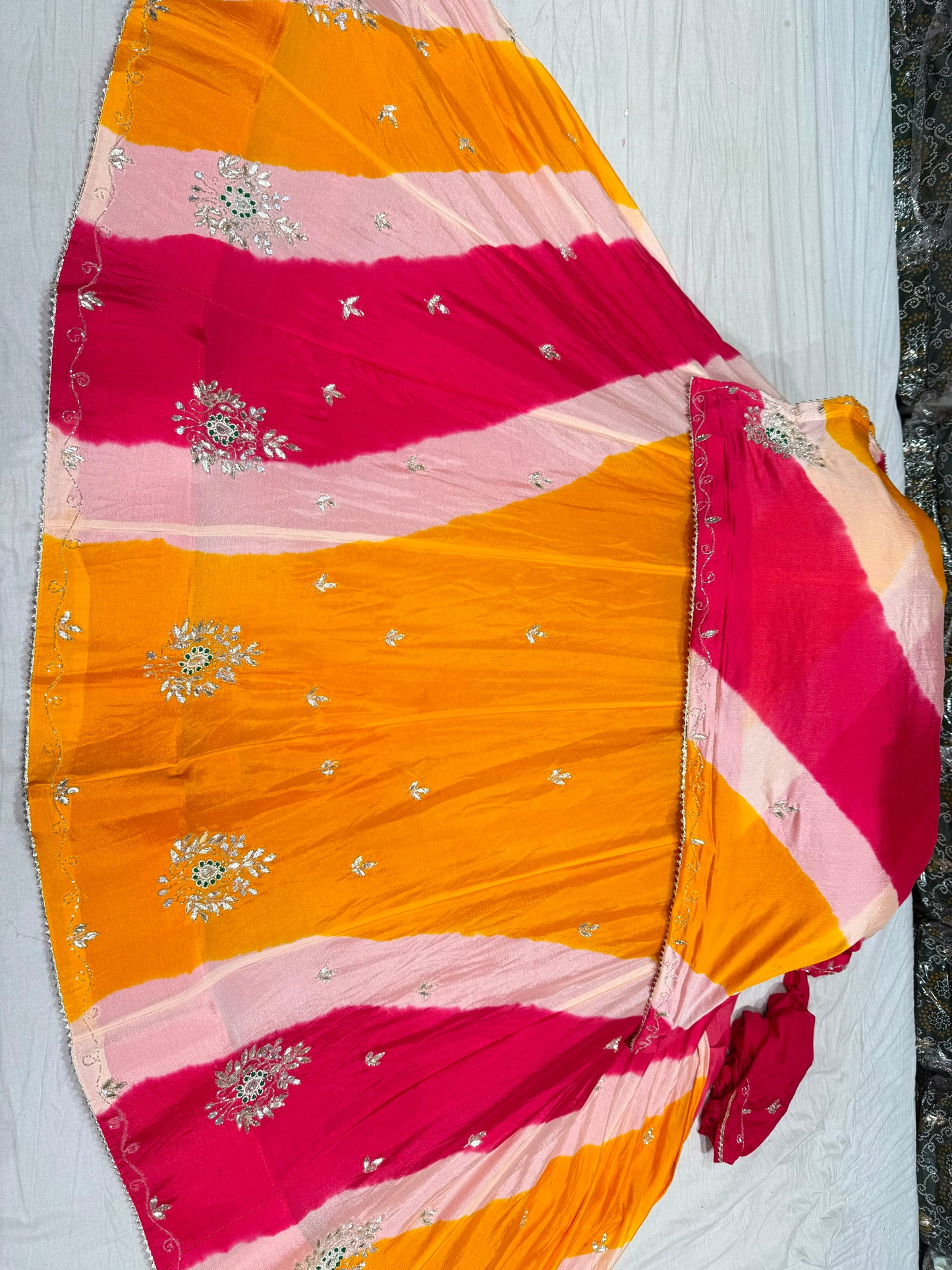 PCD New Leheriya Design Chinon Silk with katdana Gotapatti Handwork Lehenga