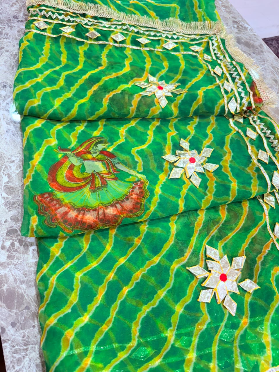 PCD New Georgette Leheriya With Gota patti Work Saree DULHANIYA SAREE
