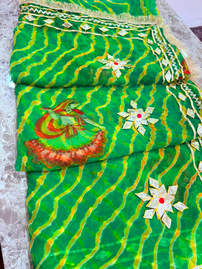 PCD New Georgette Leheriya With Gota patti Work Saree DULHANIYA SAREE