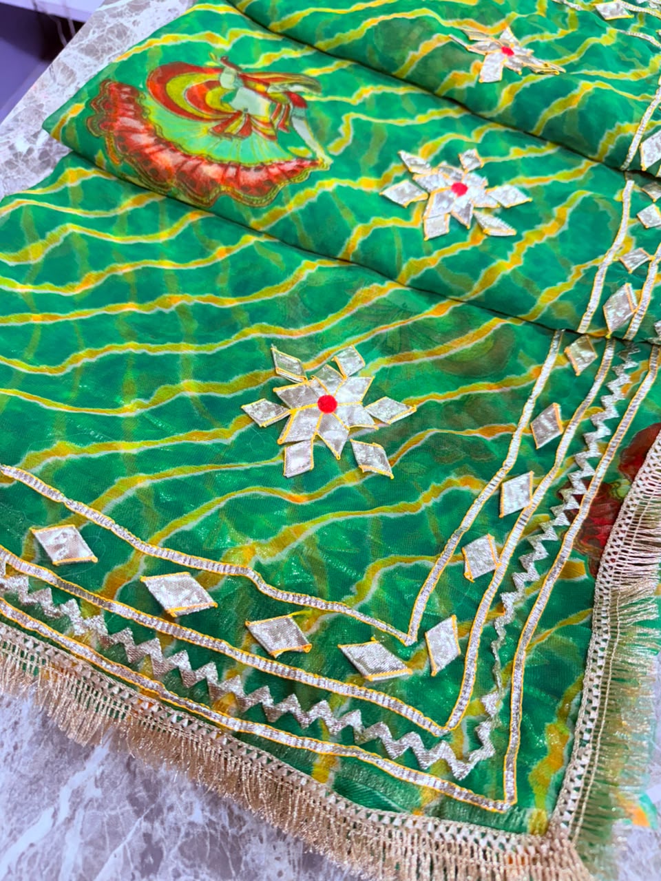 PCD New Georgette Leheriya With Gota patti Work Saree DULHANIYA SAREE