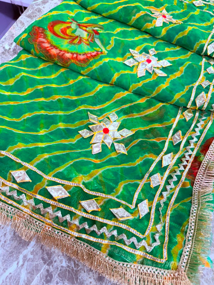 PCD New Georgette Leheriya With Gota patti Work Saree DULHANIYA SAREE
