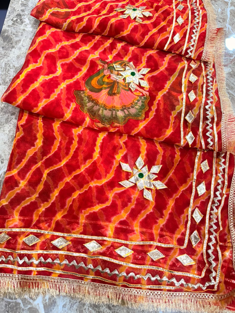 PCD New Georgette Leheriya With Gota patti Work Saree DULHANIYA SAREE