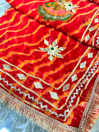 PCD New Georgette Leheriya With Gota patti Work Saree DULHANIYA SAREE