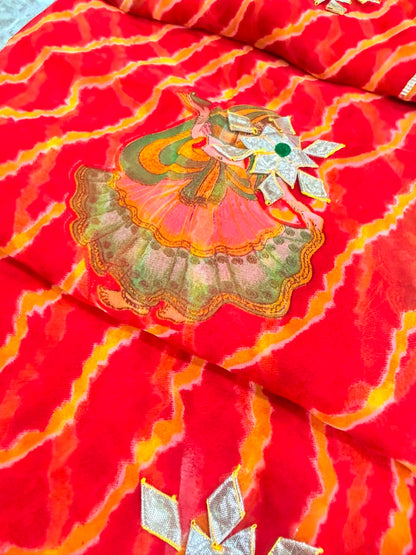 PCD New Georgette Leheriya With Gota patti Work Saree DULHANIYA SAREE