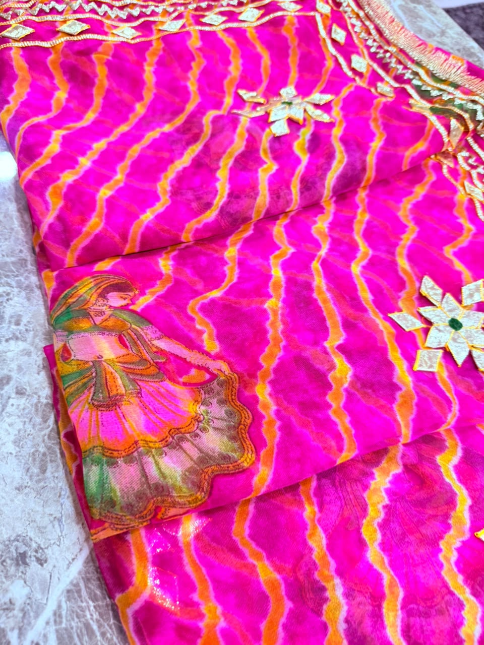 PCD New Georgette Leheriya With Gota patti Work Saree DULHANIYA SAREE