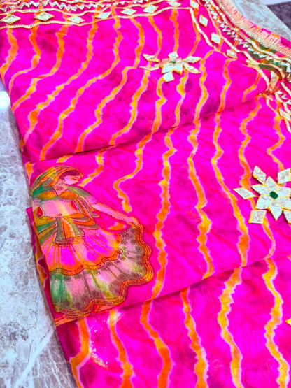 PCD New Georgette Leheriya With Gota patti Work Saree DULHANIYA SAREE