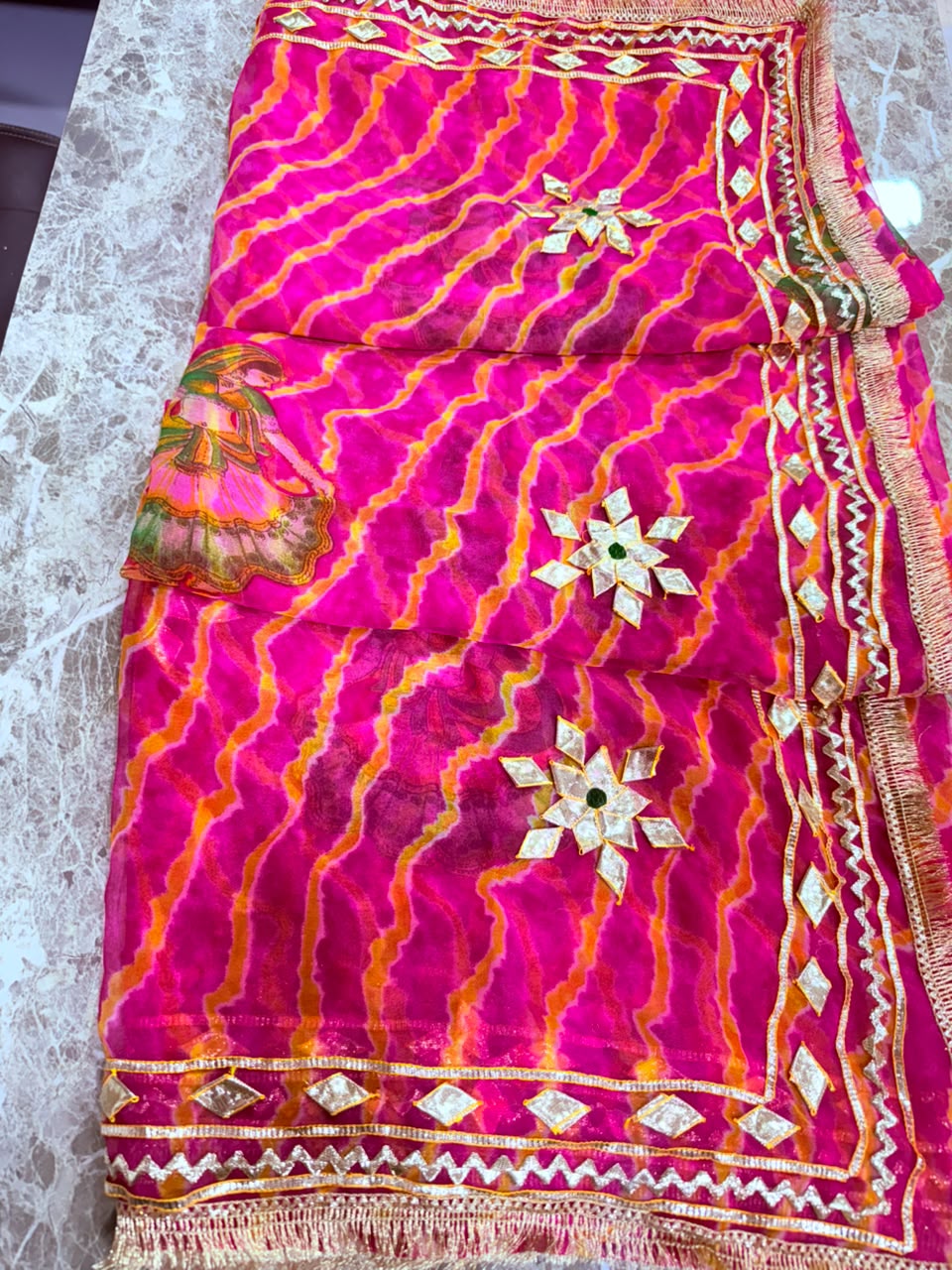 PCD New Georgette Leheriya With Gota patti Work Saree DULHANIYA SAREE