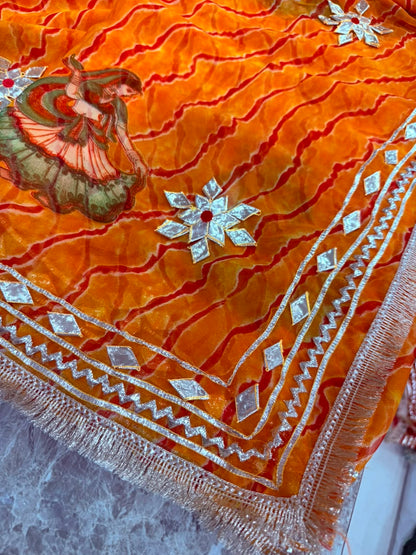PCD New Georgette Leheriya With Gota patti Work Saree DULHANIYA SAREE