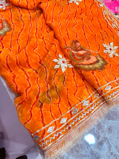 PCD New Georgette Leheriya With Gota patti Work Saree DULHANIYA SAREE