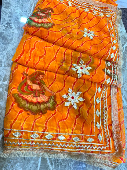 PCD New Georgette Leheriya With Gota patti Work Saree DULHANIYA SAREE