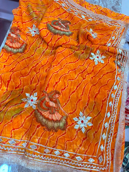 PCD New Georgette Leheriya With Gota patti Work Saree DULHANIYA SAREE