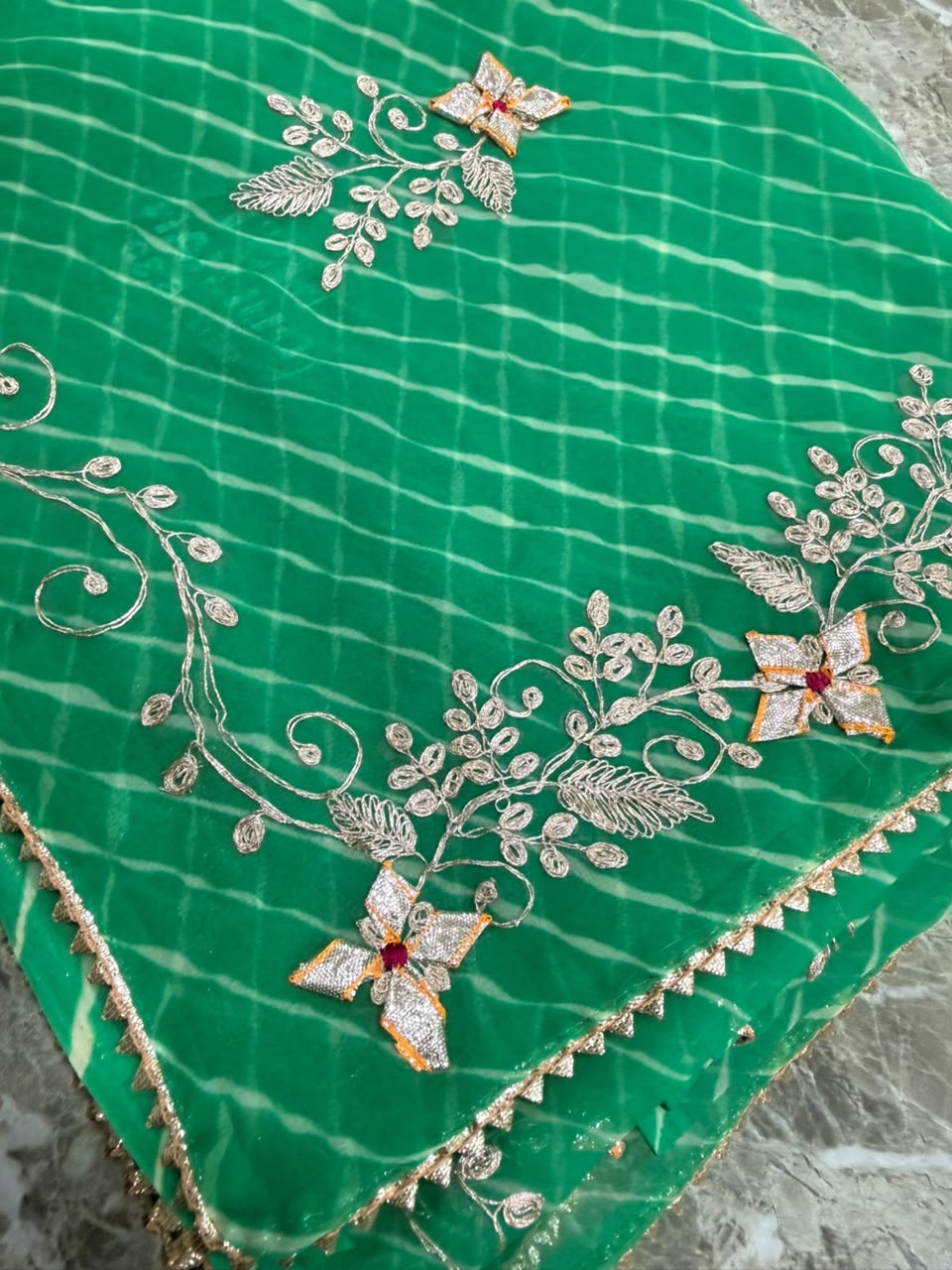 PCD New Georgette Leheriya Style With Pitan GotaPatti Work Saree