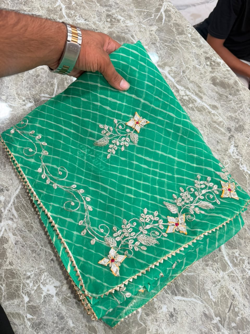 PCD New Georgette Leheriya Style With Pitan GotaPatti Work Saree