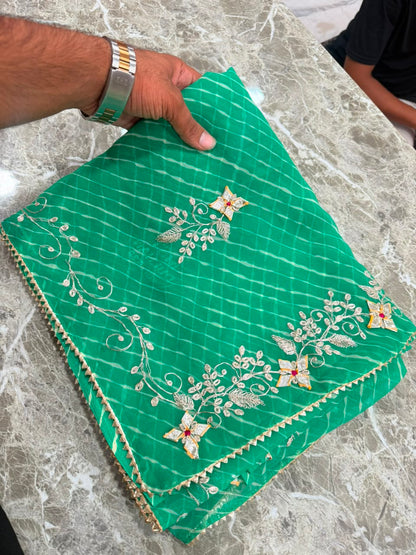 PCD New Georgette Leheriya Style With Pitan GotaPatti Work Saree