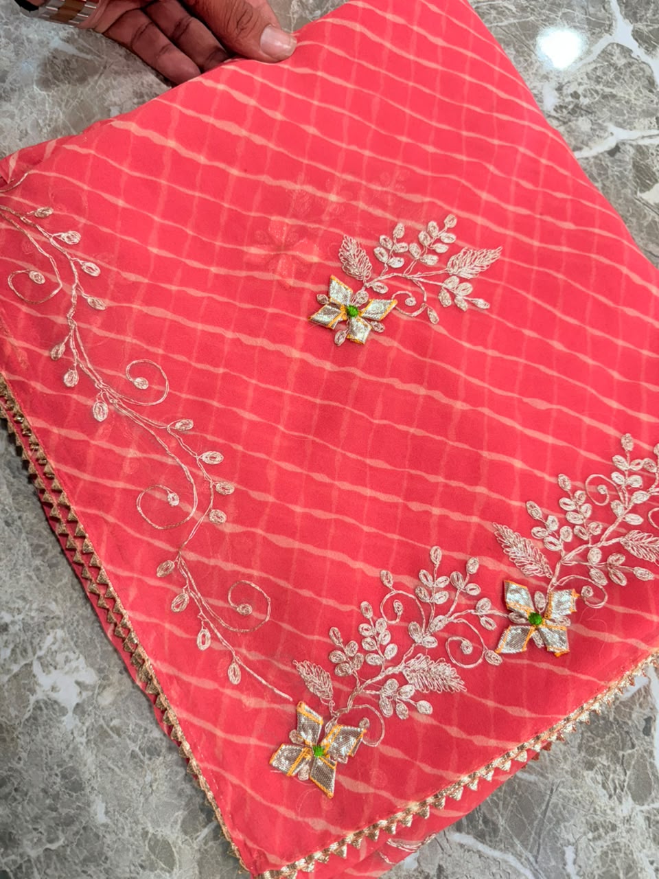 PCD New Georgette Leheriya Style With Pitan GotaPatti Work Saree
