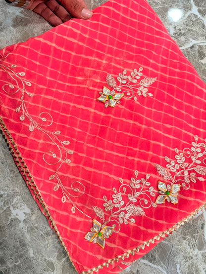 PCD New Georgette Leheriya Style With Pitan GotaPatti Work Saree
