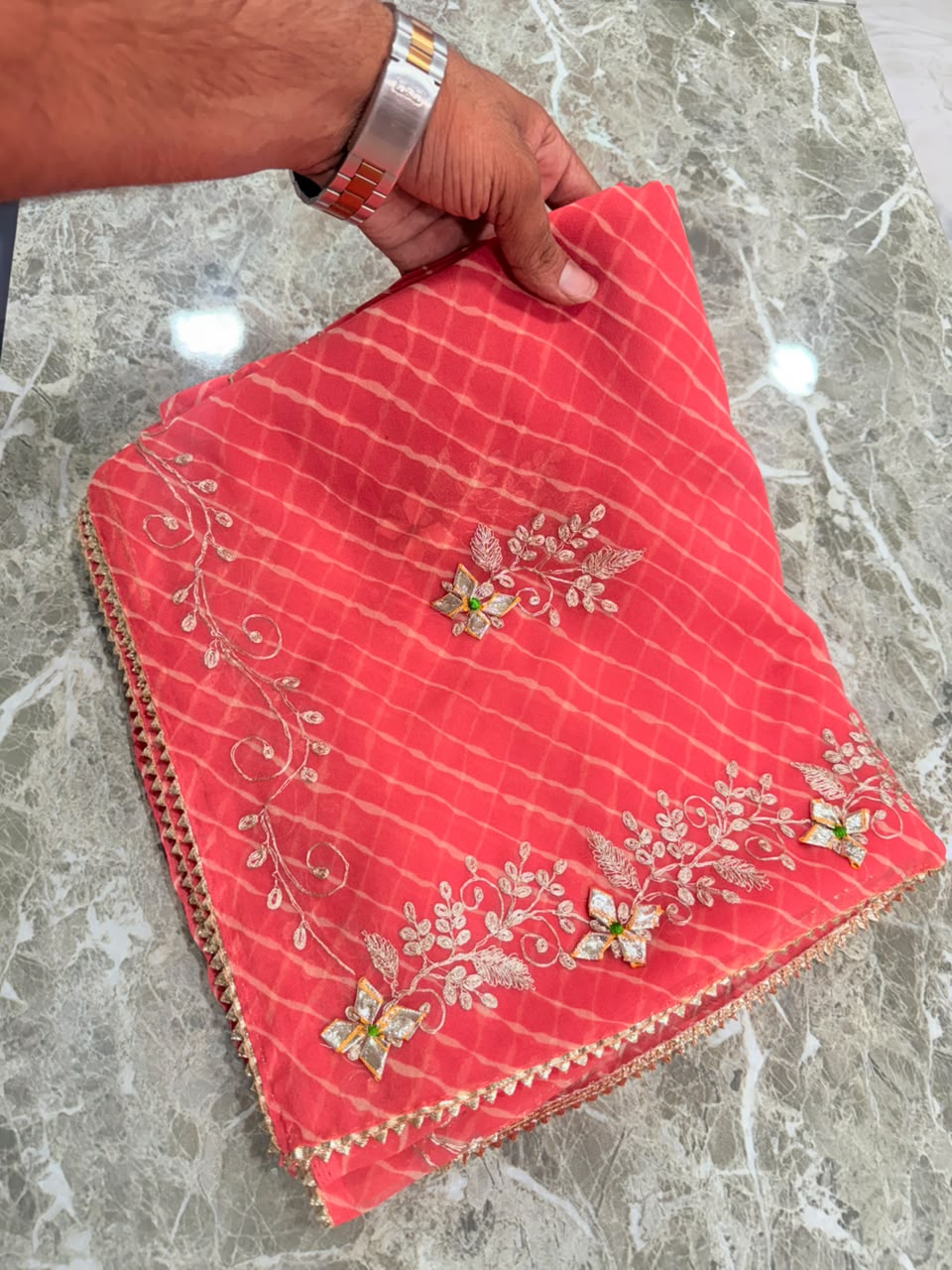 PCD New Georgette Leheriya Style With Pitan GotaPatti Work Saree