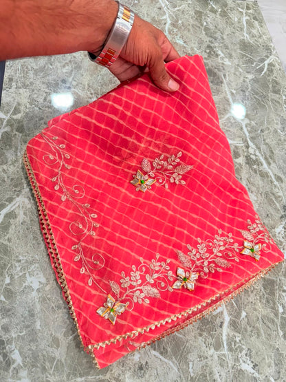PCD New Georgette Leheriya Style With Pitan GotaPatti Work Saree