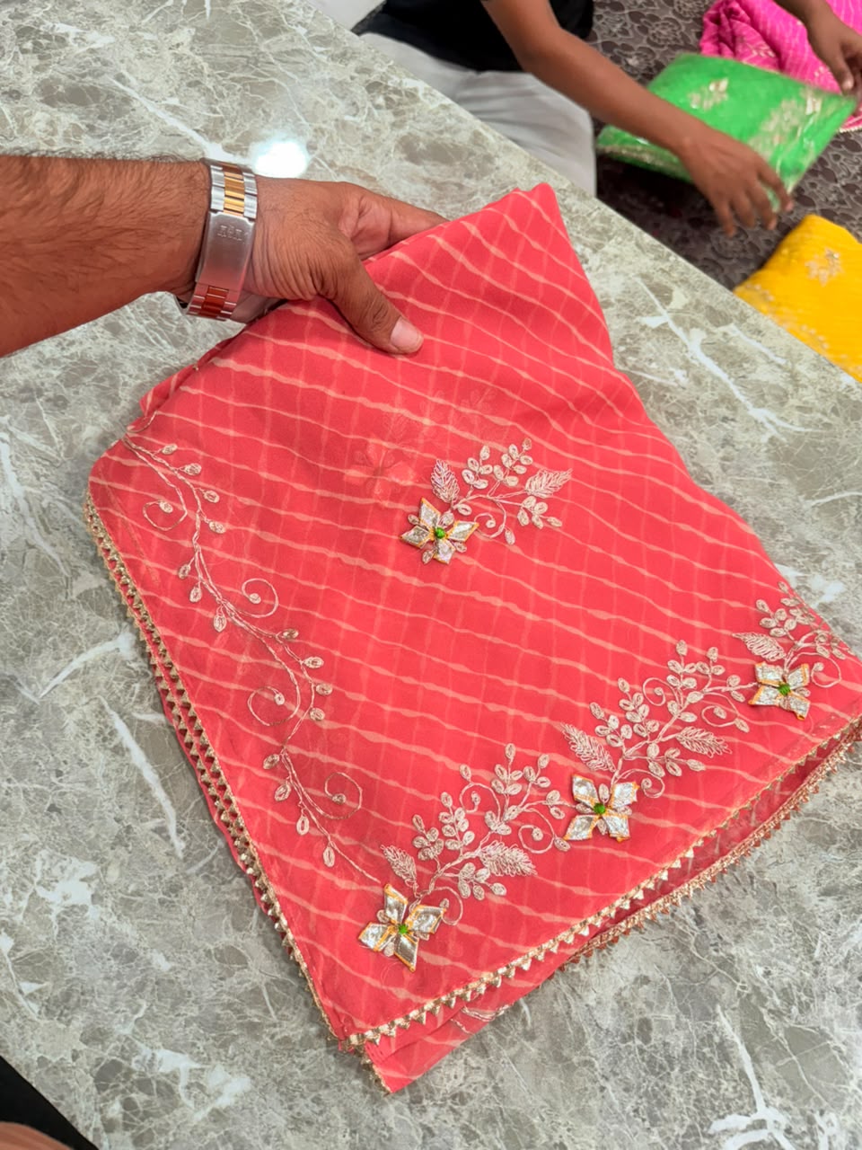 PCD New Georgette Leheriya Style With Pitan GotaPatti Work Saree