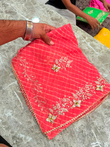 PCD New Georgette Leheriya Style With Pitan GotaPatti Work Saree