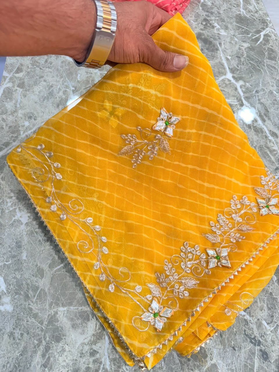 PCD New Georgette Leheriya Style With Pitan GotaPatti Work Saree