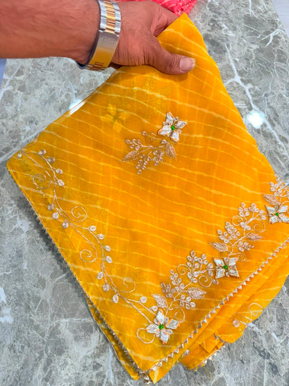 PCD New Georgette Leheriya Style With Pitan GotaPatti Work Saree