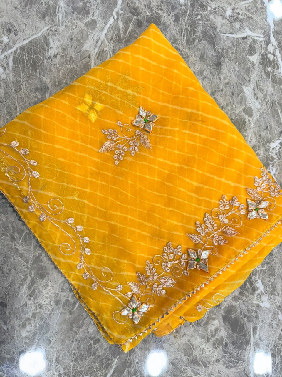 PCD New Georgette Leheriya Style With Pitan GotaPatti Work Saree