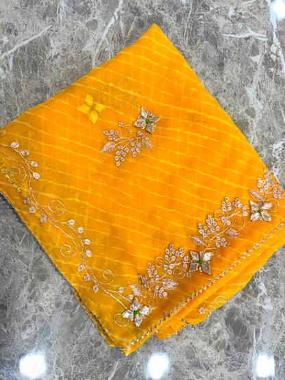 PCD New Georgette Leheriya Style With Pitan GotaPatti Work Saree