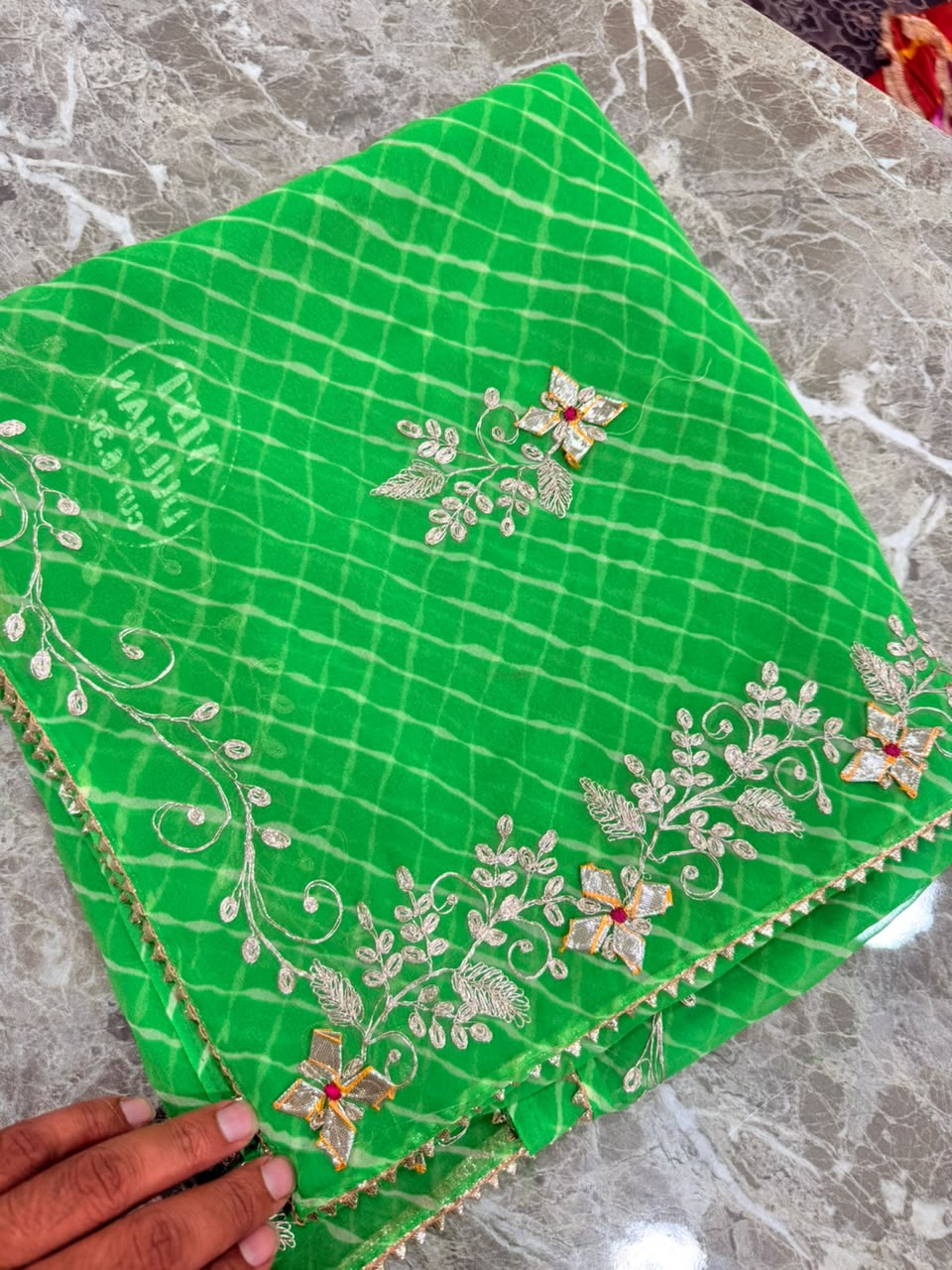 PCD New Georgette Leheriya Style With Pitan GotaPatti Work Saree