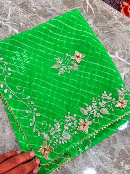 PCD New Georgette Leheriya Style With Pitan GotaPatti Work Saree
