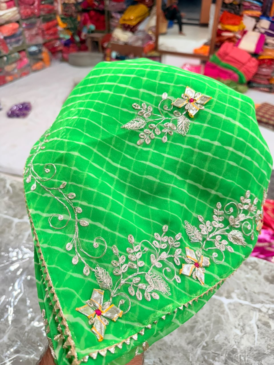 PCD New Georgette Leheriya Style With Pitan GotaPatti Work Saree