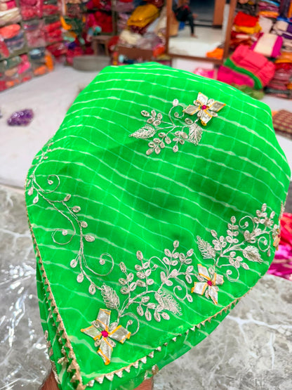 PCD New Georgette Leheriya Style With Pitan GotaPatti Work Saree