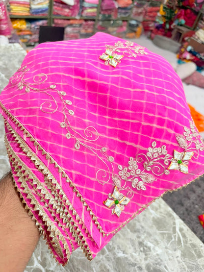 PCD New Georgette Leheriya Style With Pitan GotaPatti Work Saree