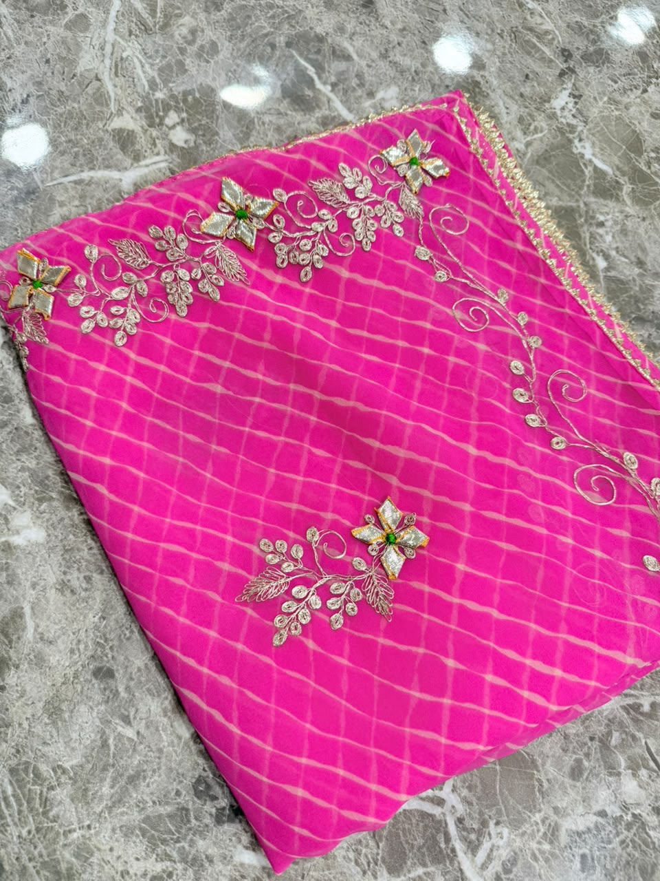 PCD New Georgette Leheriya Style With Pitan GotaPatti Work Saree