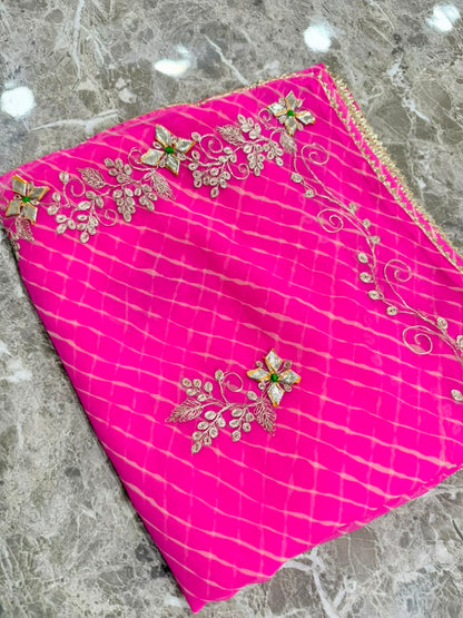 PCD New Georgette Leheriya Style With Pitan GotaPatti Work Saree