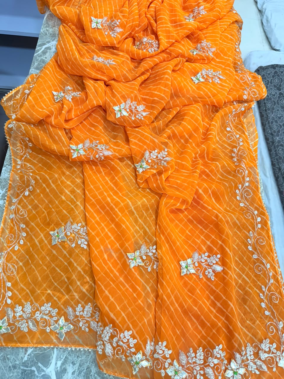 PCD New Georgette Leheriya Style With Pitan GotaPatti Work Saree