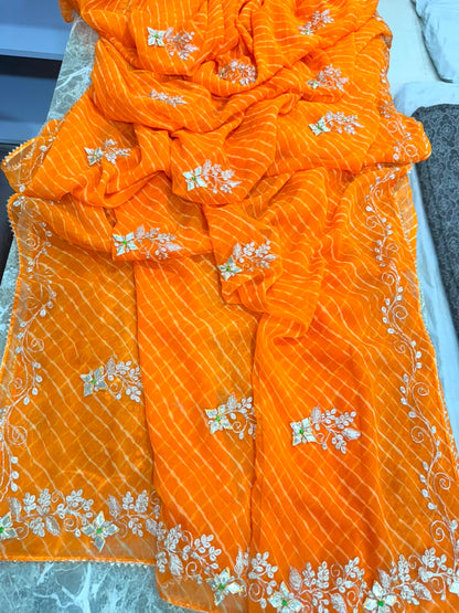 PCD New Georgette Leheriya Style With Pitan GotaPatti Work Saree