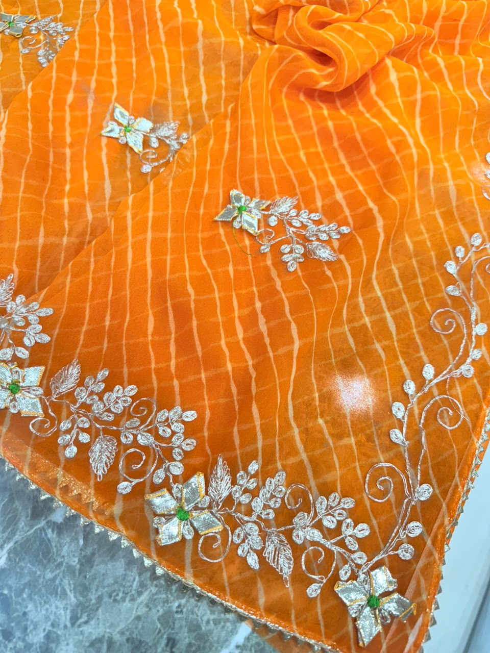 PCD New Georgette Leheriya Style With Pitan GotaPatti Work Saree