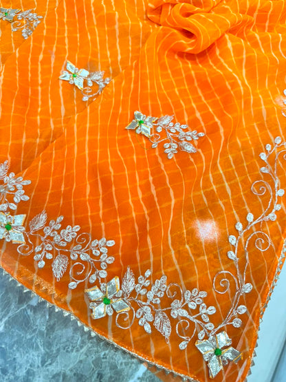 PCD New Georgette Leheriya Style With Pitan GotaPatti Work Saree