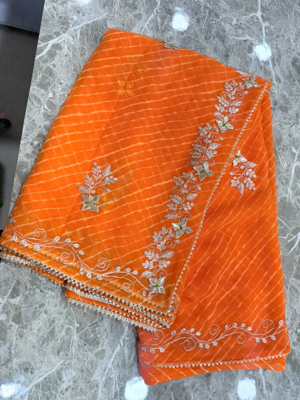 PCD New Georgette Leheriya Style With Pitan GotaPatti Work Saree