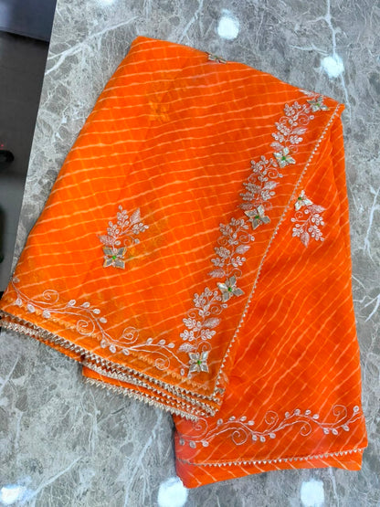 PCD New Georgette Leheriya Style With Pitan GotaPatti Work Saree