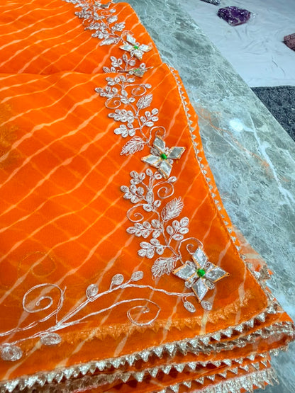 PCD New Georgette Leheriya Style With Pitan GotaPatti Work Saree