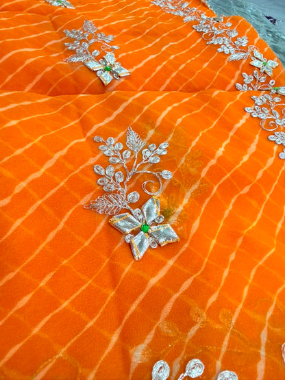 PCD New Georgette Leheriya Style With Pitan GotaPatti Work Saree