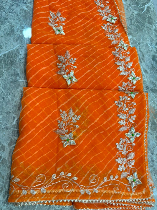 PCD New Georgette Leheriya Style With Pitan GotaPatti Work Saree