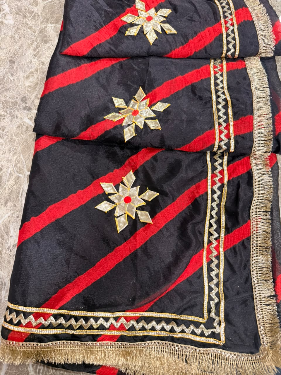PCD New Georgette Leheriya Style With Pitan GotaPatti Work Saree