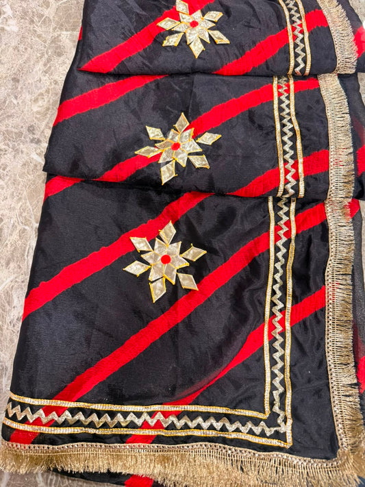 PCD New Georgette Leheriya Style With Pitan GotaPatti Work Saree