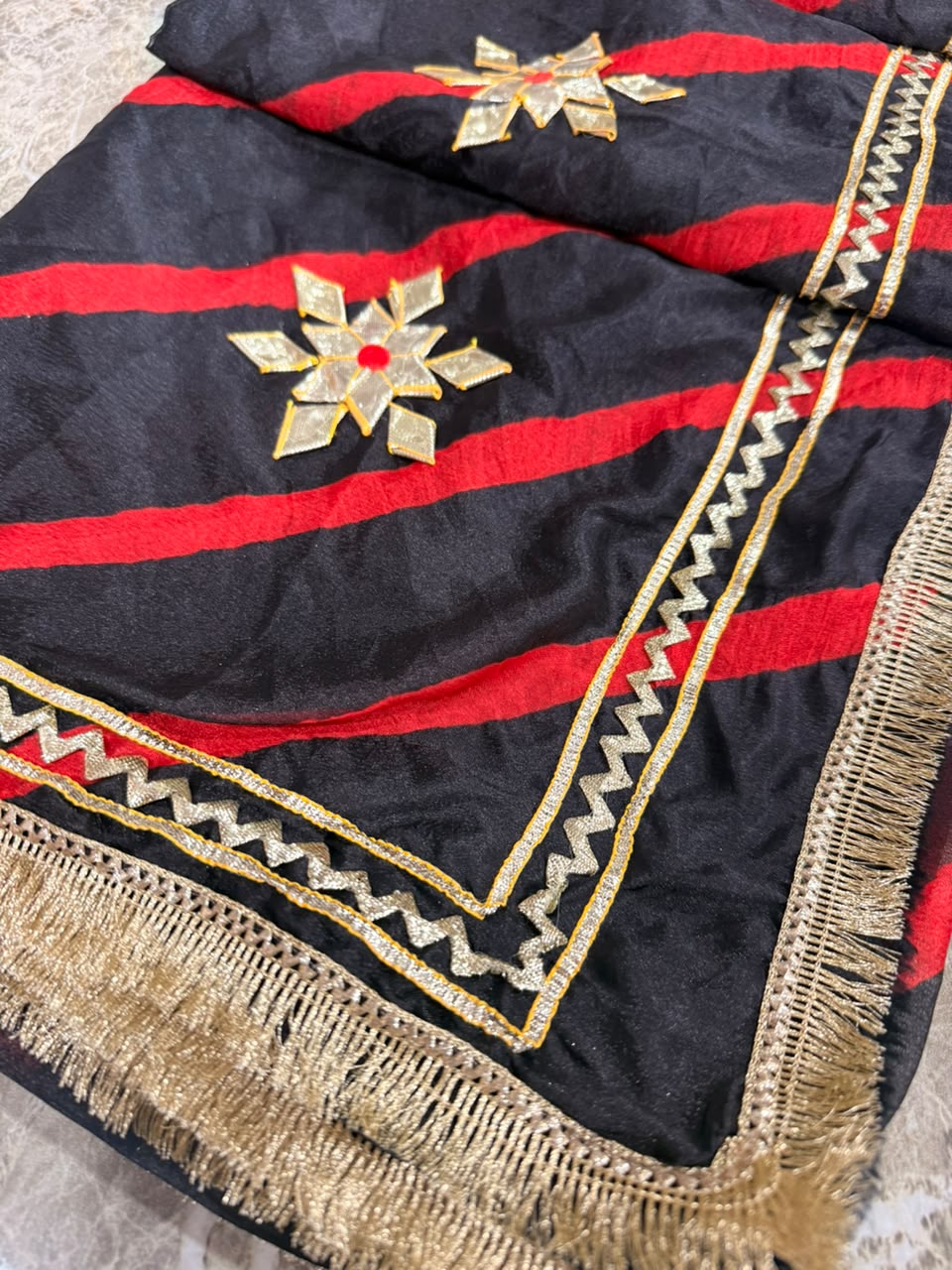 PCD New Georgette Leheriya Style With Pitan GotaPatti Work Saree