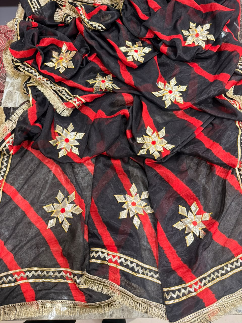 PCD New Georgette Leheriya Style With Pitan GotaPatti Work Saree