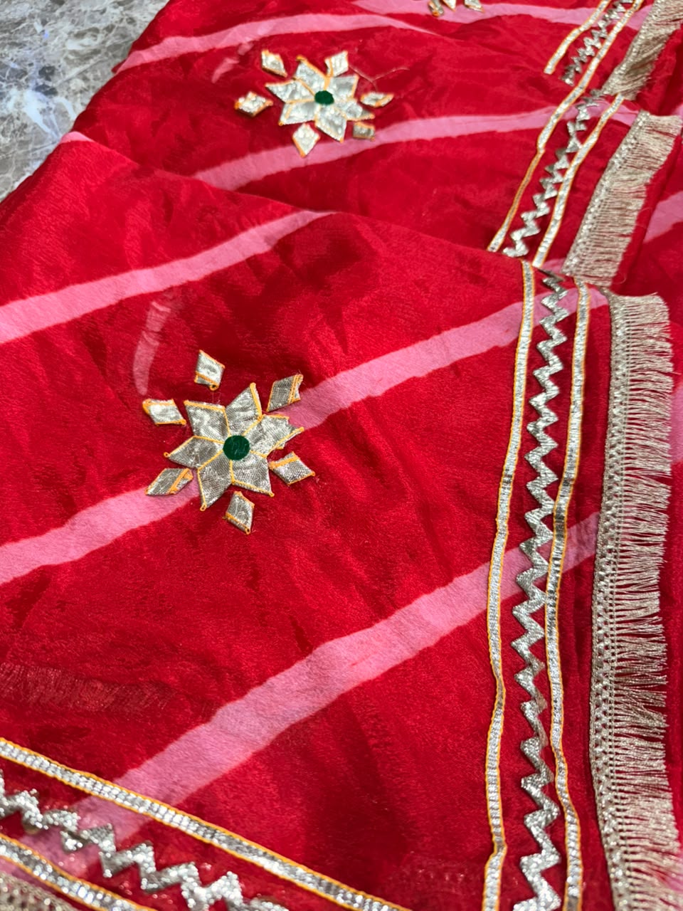 PCD New Georgette Leheriya Style With Pitan GotaPatti Work Saree