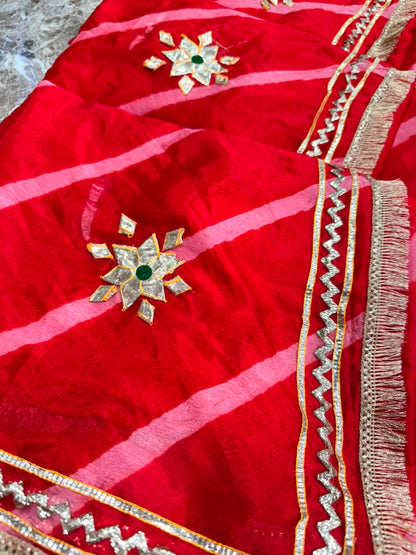 PCD New Georgette Leheriya Style With Pitan GotaPatti Work Saree